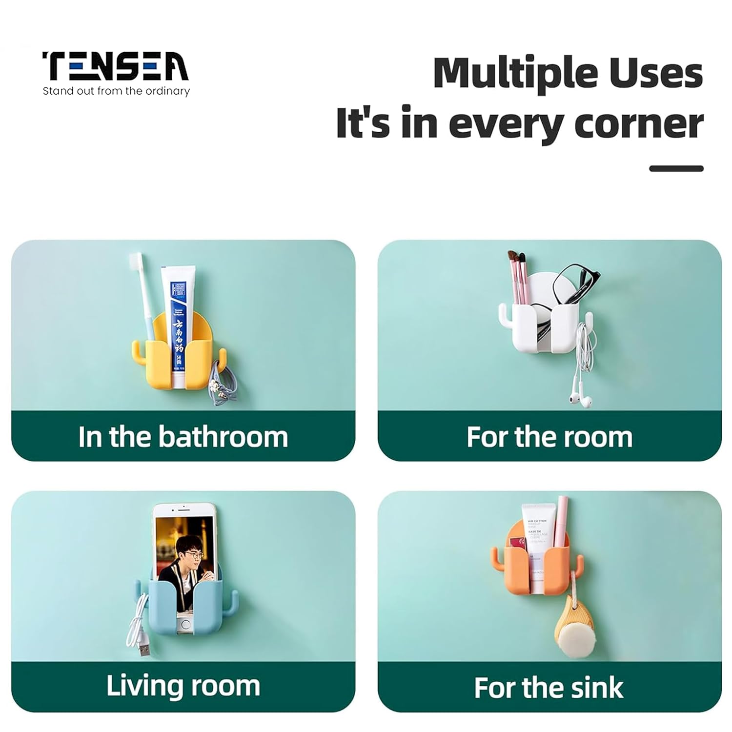 Tensea Pack of 4 Wall-Mount Phone Holders – Mobile Charging Stands for Convenient Cable Management
